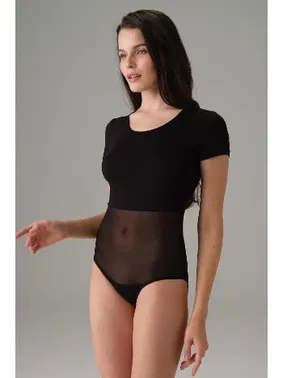 Doreanse Kadın Tül Detaylı Kısa Kol Siyah Bodysuit Doreanse 12423