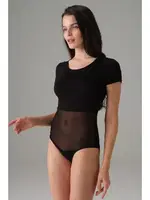 Kadın Tül Detaylı Kısa Kol Siyah Bodysuit Doreanse 12423 Siyah