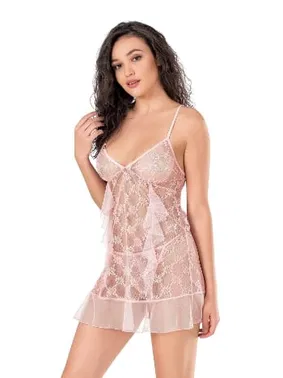 Ahu Lingerie Kadın Tül Fantezi Gecelik Somon Ahu Primoda 4130