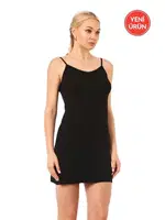 Kadın Viskon Esnek Rahat İp Askılı Atlet Kombinezon Jüpon Astar Özkan 27190 Siyah görsel 5