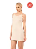 Kadın Viskon Esnek Rahat İp Askılı Atlet Kombinezon Jüpon Astar Özkan 27190 Ten