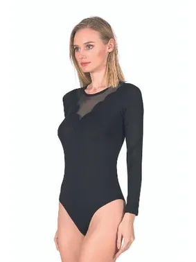 Özkan Kadın Viskon Uzan Kollu Tül Detaylı Esnek Rahat Kancalı Çıtçıtlı Body Özkan 25206  - Alternatif Görünüm