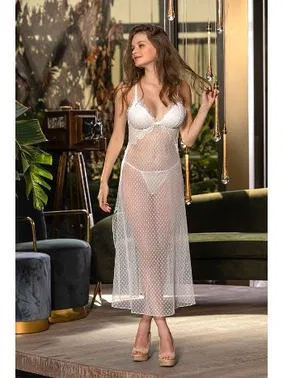 Gallipoli Kadın Yırtmaçlı String Külot Takım Gecelik Elbise Ekru Gallipoli MGP31452