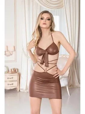 İzabel Kahverengi İpli Seksi Deri Elbise İzabel 8015 - Alternatif Görünüm