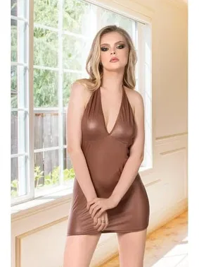 İzabel Kahverengi Seksi Mini Lame Deri Elbise Kostüm İzabel 8014 - Alternatif Görünüm