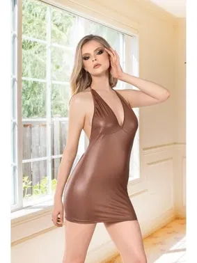 İzabel Kahverengi Seksi Mini Lame Deri Elbise Kostüm İzabel 8014