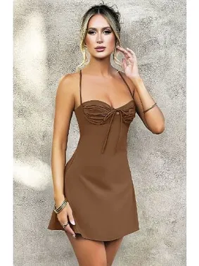 Pink Night Kahverengi Şık Kadın Seksi Elbise Pink Night 4406