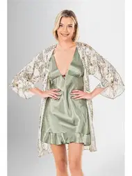 Ahu Lingerie Kalın Askılı 2Li Kısa Gecelik Sabahlık Takımı Ahu Loriva 1924