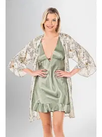 Ahu Lingerie Kalın Askılı 2Li Kısa Gecelik Sabahlık Takımı Ahu Loriva 1924