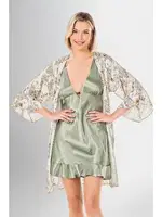 Kalın Askılı 2Li Kısa Gecelik Sabahlık Takımı Ahu Loriva 1924 Yeşil