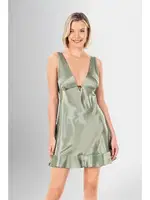 Kalın Askılı 2Li Kısa Gecelik Sabahlık Takımı Ahu Loriva 1924 Yeşil detay görünüm