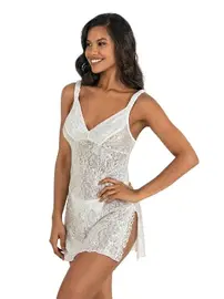 Ahu Lingerie Kalın Askılı Dantelli Ekru Kısa Saten Gecelik Primoda-8221