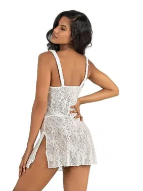 Ahu Lingerie Kalın Askılı Dantelli Ekru Kısa Saten Gecelik Primoda-8221 - Alternatif Görünüm