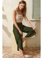 Kalın Askılı Oyuk U Yaka Cotton Düz Yazlık Uzun Dantel Detaylı Pijama Takımı Anıl 9811 Haki