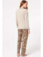 Kalın Askılı V Yaka Viskon Çiçek Desenli Düğmeli Dantel Detaylı Pijama Takımı Sabahlık Anıl 5798 Kahve detay görünüm