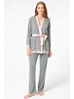 Kalın Askılı V Yaka Viskon düz Kışlık Örme Normal Bel Dantel Detaylı Pijama Takımı Sabahlık Anıl 5803 Gri Melanj detay görünüm