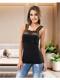 Derya Kurşun Kalın Güpür Askılı Püskülü Kadın Atlet Derya Kurşun DE129