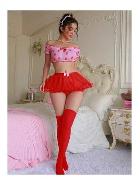 NightLight Kalp Desenli Etekli Fantezi Büstiyer Takım NightLight 3665 - Alternatif Görünüm