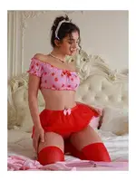 Kalp Desenli Etekli Fantezi Büstiyer Takım NightLight 3665 Kırmızı farklı açı