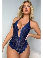 Kalpli Özel Bölgesi Açık Fantazi Dantel Kadın Body Mavi For Dreams 8459 Mavi