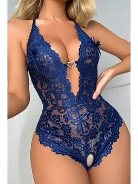 For Dreams Kalpli Özel Bölgesi Açık Fantazi Dantel Kadın Body Mavi For Dreams 8459 - Alternatif Görünüm