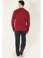 KANZ 2 Parça Erkek Soft Doğal Pamuk Pijama Takımı Miorre 014-000008 Bordo görsel 4