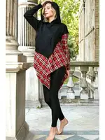 Pamuklu Ekose Kapüşonlu Uzun Kol Sweatshirt ve Tayt Takım Anıl 9748 Siyah