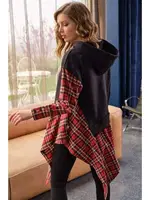 Pamuklu Ekose Kapüşonlu Uzun Kol Sweatshirt ve Tayt Takım Anıl 9748 Siyah detay görünüm