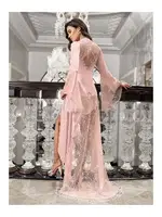 Kaplı Püsküllü 2li Dantel Saten Gecelik Takımı İmaj 3201 Somon detay görünüm