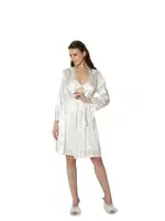 Kaplı Saten Dantelli Gecelik Sabahlık Takımı Pierre Cardin 4050  Ekru görsel 19