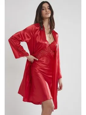 Pierre Cardin Kaplı Saten Dantelli Gecelik Sabahlık Takımı Pierre Cardin 4050  - Alternatif Görünüm