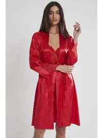 Pierre Cardin Kaplı Saten Dantelli Gecelik Sabahlık Takımı Pierre Cardin 4050 