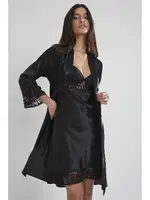 Sırt Dekolteli Kaplı Saten Dantelli Gecelik Sabahlık Takımı Pierre Cardin 4075 Siyah görsel 24