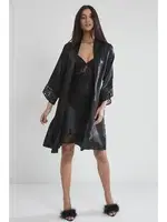 Sırt Dekolteli Kaplı Saten Dantelli Gecelik Sabahlık Takımı Pierre Cardin 4075 Siyah görsel 25