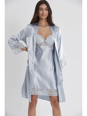 Pierre Cardin Sırt Dekolteli Kaplı Saten Dantelli Gecelik Sabahlık Takımı Pierre Cardin 4075