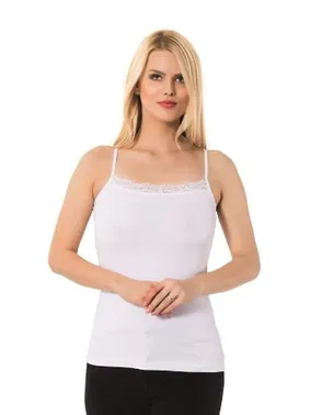 Donex Kare Yaka Dantel İşlemeli İp Askılı Basic Kadın Atlet Donex 2011 