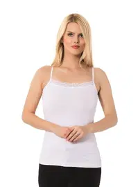 Donex Kare Yaka Dantel İşlemeli İp Askılı Basic Kadın Atlet Donex 2011 