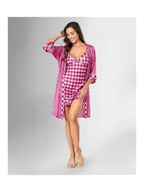 Ahu Lingerie Kareli Fuşya 2li Sabahlık Gecelik Takımı Ahu Loriva 1834