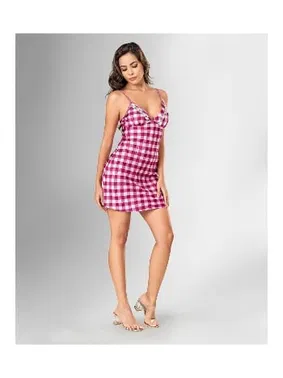 Ahu Lingerie Kareli Fuşya 2li Sabahlık Gecelik Takımı Ahu Loriva 1834 - Alternatif Görünüm