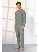 Kareli Uzun Kollu Düğmeli Yaka Erkek Gri Pijama Takımı Doreanse 25K4537 Gri