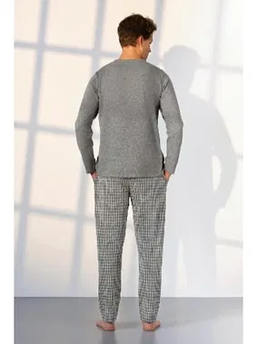 Doreanse Kareli Uzun Kollu Düğmeli Yaka Erkek Gri Pijama Takımı Doreanse 25K4537 - Alternatif Görünüm