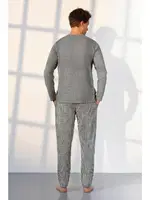 Kareli Uzun Kollu Düğmeli Yaka Erkek Gri Pijama Takımı Doreanse 25K4537 detay görünüm