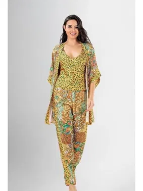 Ahu Lingerie Karışık Desenli 3lü Pijama Sabahlık Takımı Ahu Loriva1942 - Alternatif Görünüm