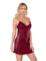 Kenarları Tül Bordo Kısa Saten Gecelik Ahu Primoda 8105 Bordo