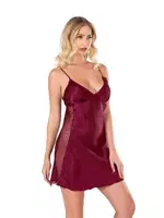 Kenarları Tül Bordo Kısa Saten Gecelik Ahu Primoda 8105 Bordo farklı açı