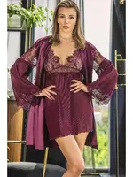 Kimono Gecelik Sabahlık Dantelli Saten Takım Nurteks 5321