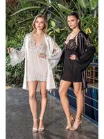 Kimono Gecelik Sabahlık Ekru Dantelli Saten Takım Nurteks 5321