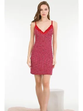 Lady Kırmızı Askılı Kadın Kısa Gecelik Pamuklu Lady 6187 - Alternatif Görünüm