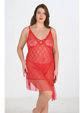 Ahu Lingerie Kırmızı Büyük Beden Gecelik Tül Ahu Primoda 3047