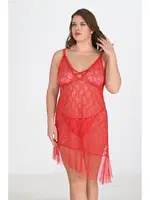 Kırmızı Büyük Beden Gecelik Tül Ahu Primoda 3047 Kırmızı detay görünüm